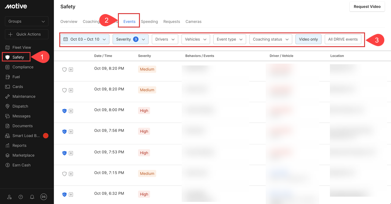 How to view Unsafe Lane Change Events on the Motive Fleet Dashboard