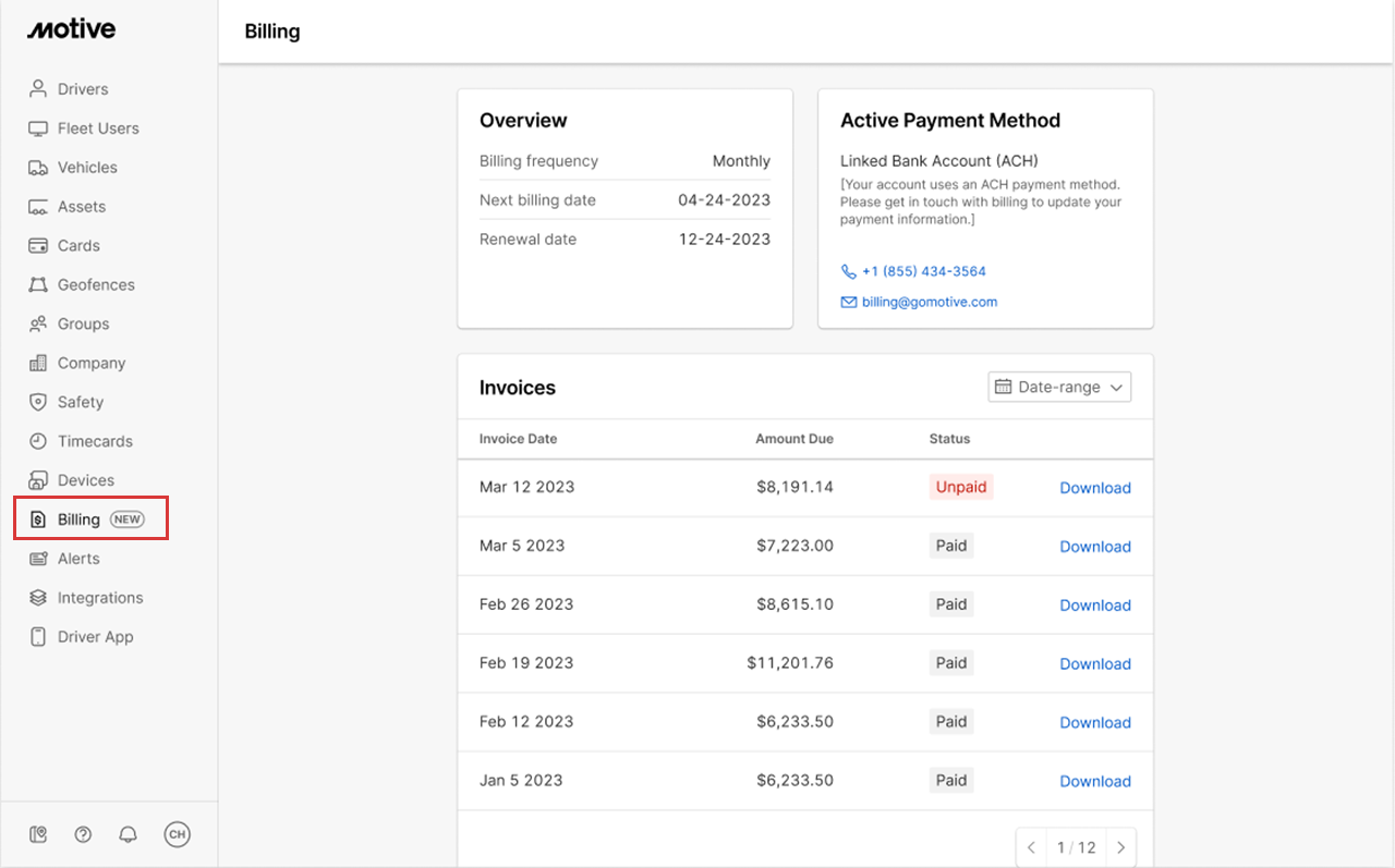 How to View Invoices on Fleet Admin Dashboard – Motive Help Center