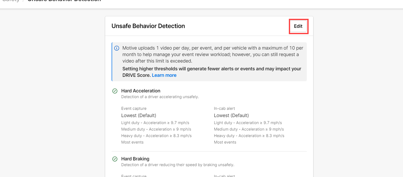 How to configure the definition for speeding event generation – Motive