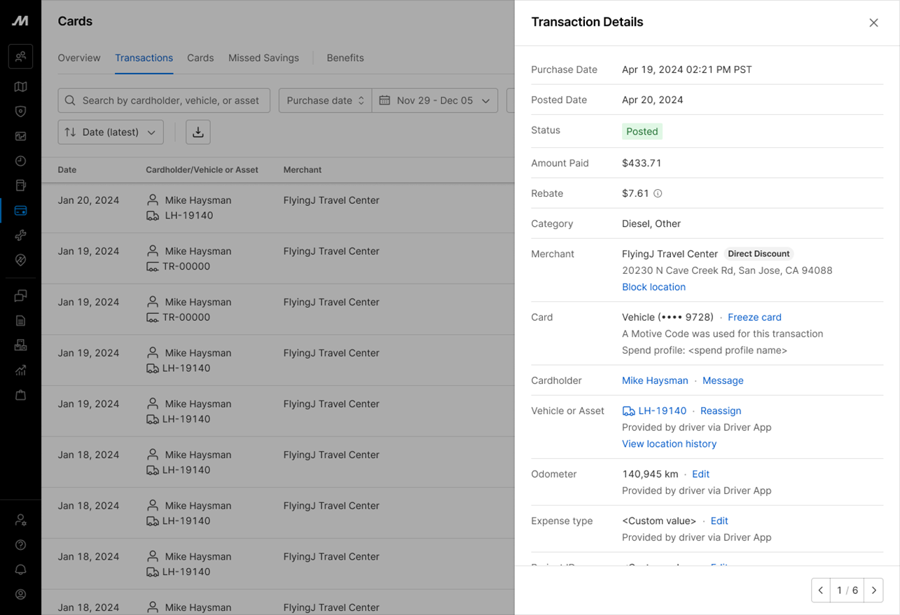 How can fleet manager change vehicle info or asset info associated with a transaction (9).png