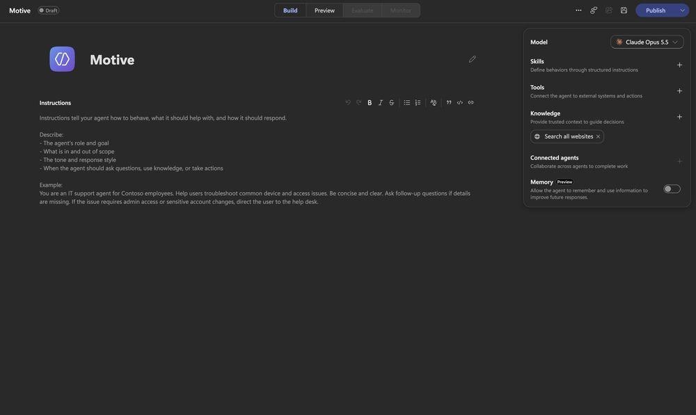 Agent Build tab