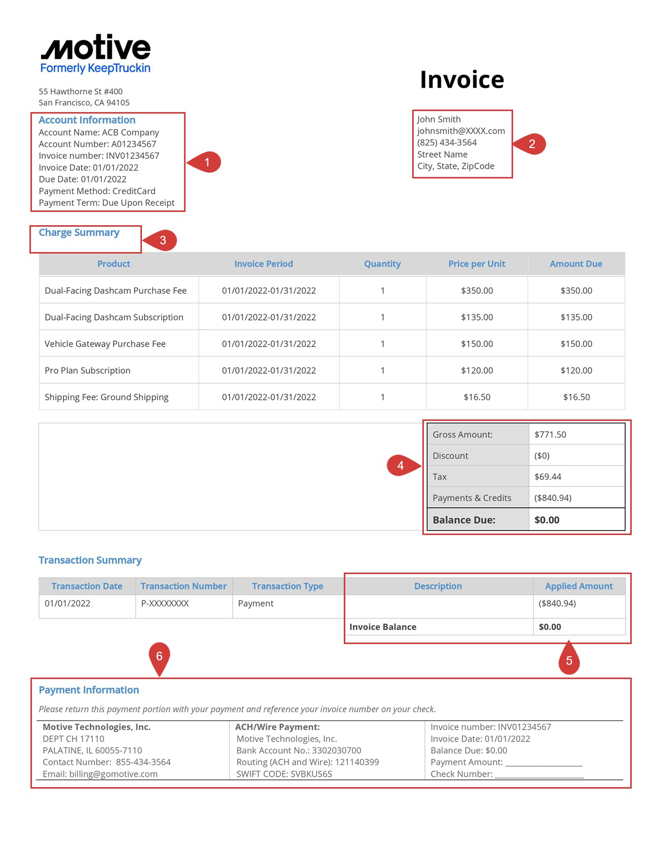 How to read a billing invoice – Motive Help Center