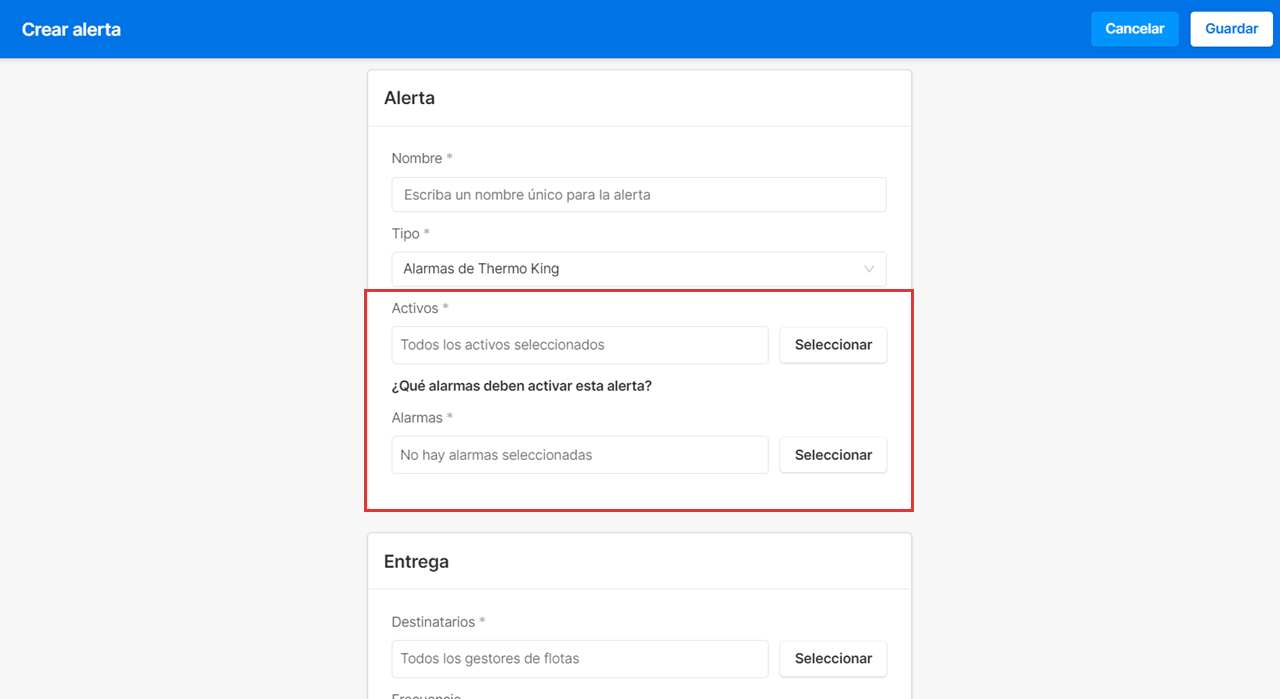Cómo crear alertas de alarma de Thermo King Motive Centro de Asistencia