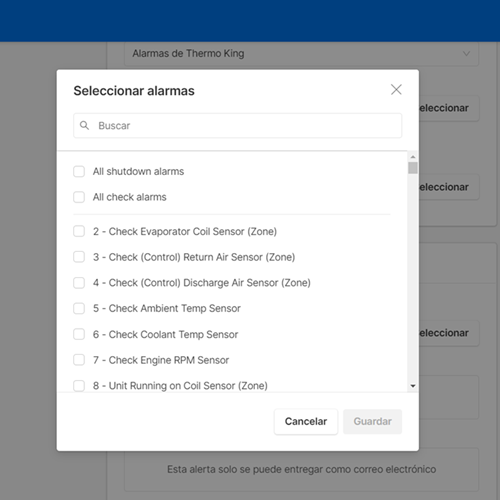 Cómo crear alertas de alarma de Thermo King Motive Centro de Asistencia